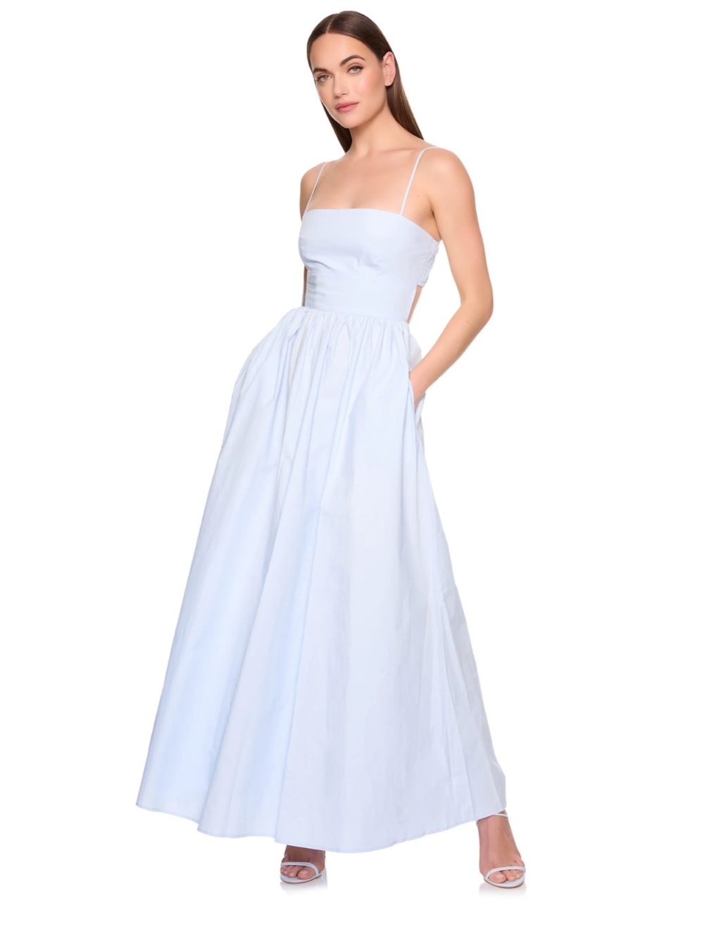 Susana Monaco | Cotton Poplin Open Back Baby Blue Maxi Dress